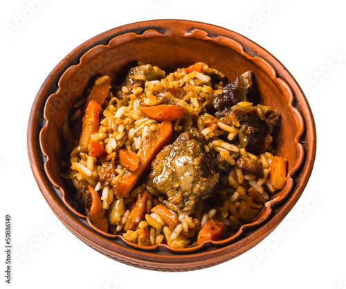 Photo: East pilaf in a ceramic cauldron East pilaf in a ceramic cauldron