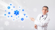 Doctor with blue medical icons