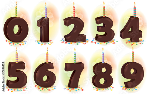 Vector: Chocolate numbers candles for holiday cake Chocolate numbers candles for holiday cake