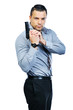 Man with gun isolated on white