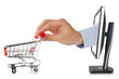 Computer monitor and hand with shopping cart