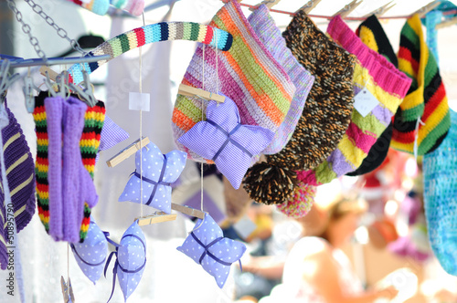 Photo: decorative pillows and knitted caps market decorative pillows and knitted caps market