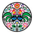 Polish floral embroidery with roosters folk pattern