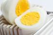 Hard boiled egg slices on slicer