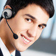 Support phone operator in headset at workplace