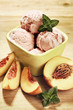 Strawberry Ice Cream With Mint And Peaches