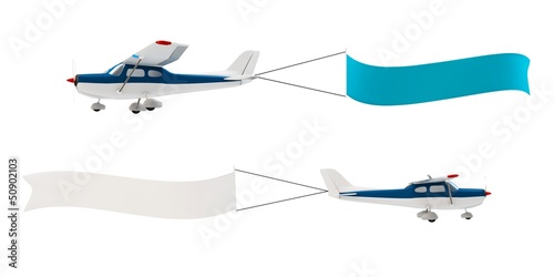 Illustration: 3d plane pulling advertisement banner 3d plane pulling advertisement banner