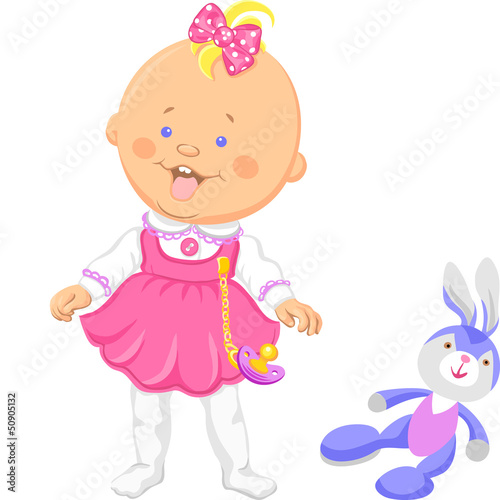 Vector: Vector cute baby girl learning to walk Vector cute baby girl learning to walk