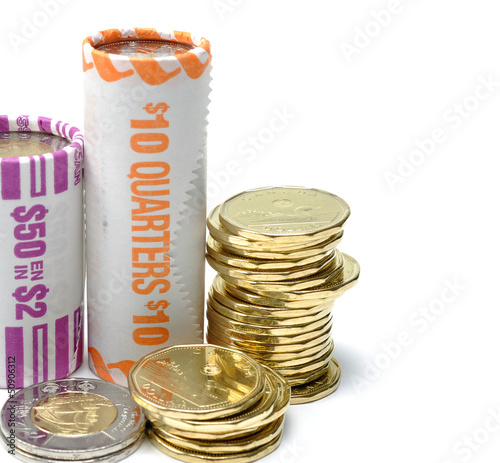 Photo: Canadian one and two dollars coin roll Canadian one and two dollars coin roll