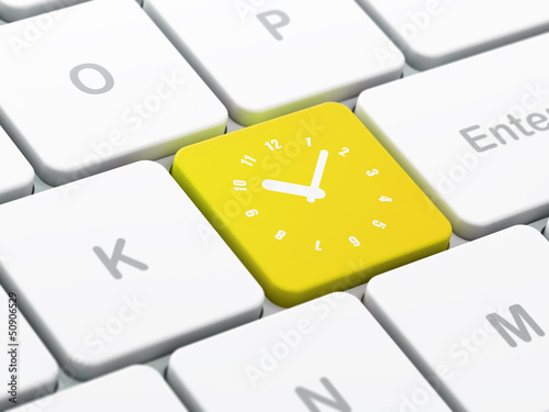 Illustration: Time concept: Clock on computer keyboard background Time concept: Clock on computer keyboard background