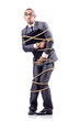 Businessman tied up with rope