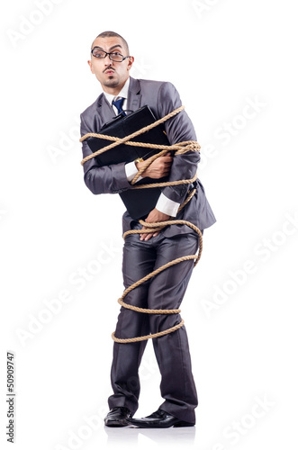 Photo: Businessman tied up with rope Businessman tied up with rope