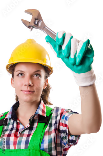 Photo: Woman worker isolated on the white Woman worker isolated on the white