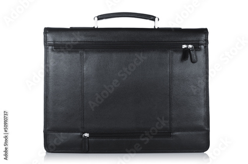 Photo: Black leather briefcase isolated on the white Black leather briefcase isolated on the white