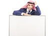 Arab man with blank board for message