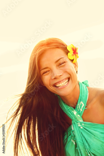 Photo: Sunshine smiling summer girl laughing happy Sunshine smiling summer girl laughing happy