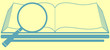 book and magnifier on pale yellow background - search symbol