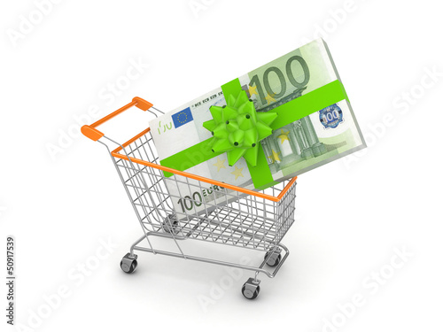 Illustration: Stack of euro in a shopping trolley. Stack of euro in a shopping trolley.