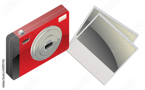 Vector: Red digital camera and photo cards Red digital camera and photo cards