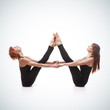 paired yoga on a blue background