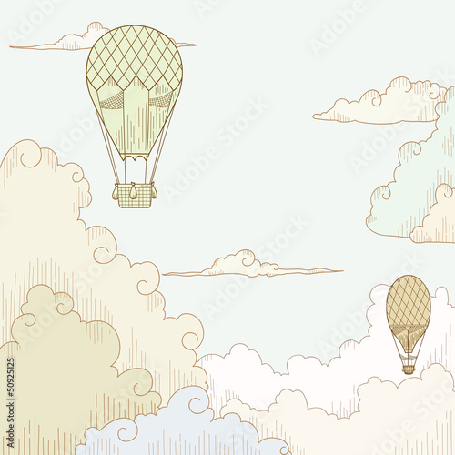 Vector: Abstract vector background with balloon and clouds Abstract vector background with balloon and clouds