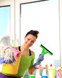Women cleaning a window
