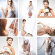 Women in a different bridal lingerie and dresses: collage