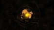 Orange earth spinning with lines emulating from it