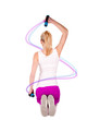 Photo: Young woman holding weights and doing body training Young woman holding weights and doing body training