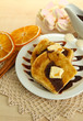 Photo : White bread toast with chocolate on wooden table White bread toast with chocolate on wooden table