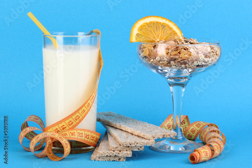 Photo: Lungs muesli in vase for desserts and glass milk Lungs muesli in vase for desserts and glass milk