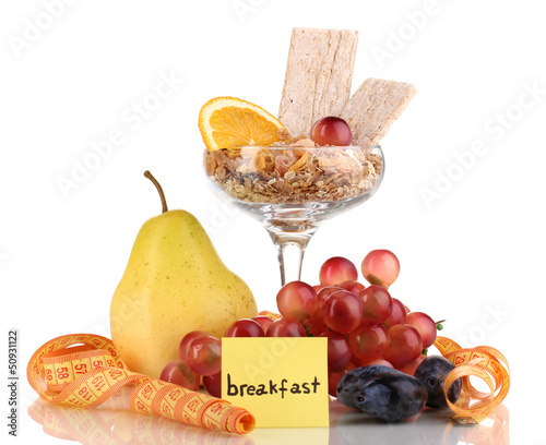 Photo: Dietary foods for breakfast isolated on white Dietary foods for breakfast isolated on white