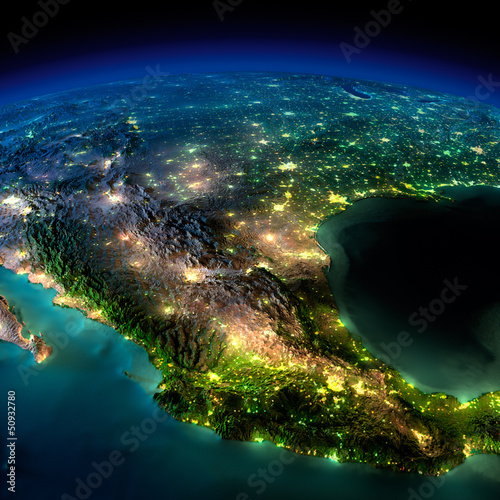 Illustration: Night Earth. A piece of North America - Mexico Night Earth. A piece of North America - Mexico