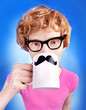 Funny nerdy guy drinking tea