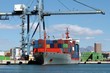 Forward view of a container ship working in port
