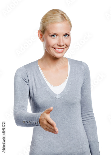 Photo: Girl hand shake gesturing, isolated on white Girl hand shake gesturing, isolated on white
