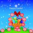 of a postcard in the Easter basket of eggs flower