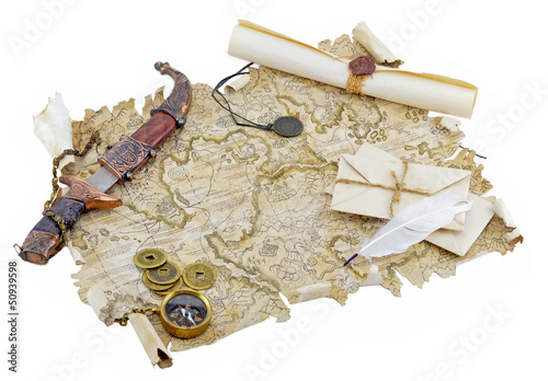 Photo: Pirate map with knife Pirate map with knife