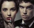 Attractive couple opposite the mirror