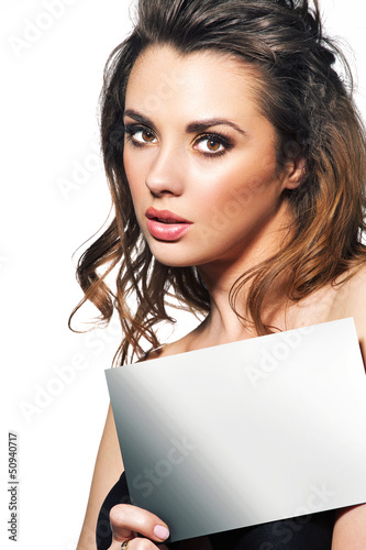 Photo: Young lady with white panel Young lady with white panel
