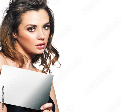 Photo: Pretty lady with small empty adverb board Pretty lady with small empty adverb board
