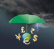 Different currency symbols under the umbrella.