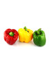A Bell peppers Three colors on white Background.