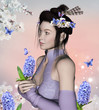Beautiful asiatic girl with hyacinth in her hands