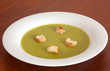 Traditional fresh pea soup in the bowl