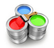 paint cans with a paintbrush on a white background, 3d render