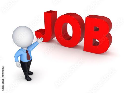 Illustration: 3d small person and word JOB. 3d small person and word JOB.