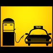 vector illustration of refuelling symbol with car and fuel booth