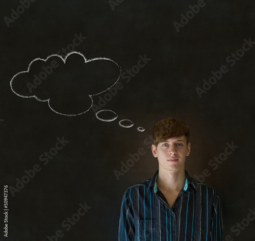 Photo: Man with thought thinking chalk cloud Man with thought thinking chalk cloud