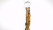 Wooden dummy thinking with idea bulb
